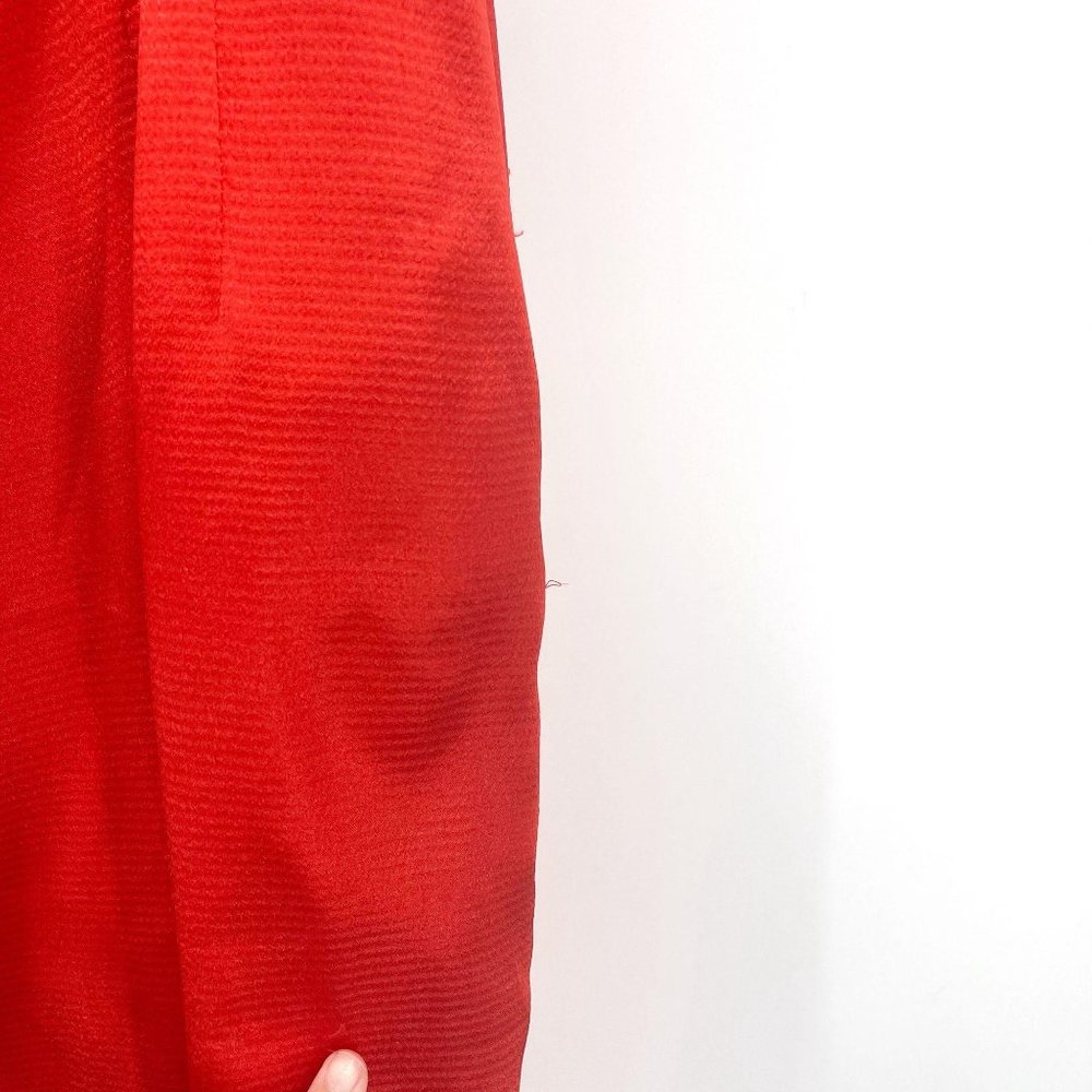 SOLD Calvin Klein Red Satin Roman Shoulder Party Dress - Picture 8 of 10